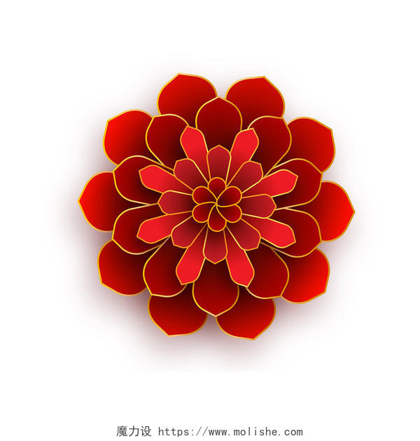 红色手绘古风中国风剪纸风新年花元素PNG素材